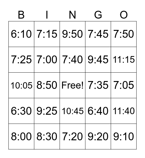 What Time is it Class? Bingo Card