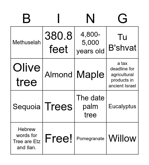 Celebrate Trees @ J Bingo Card