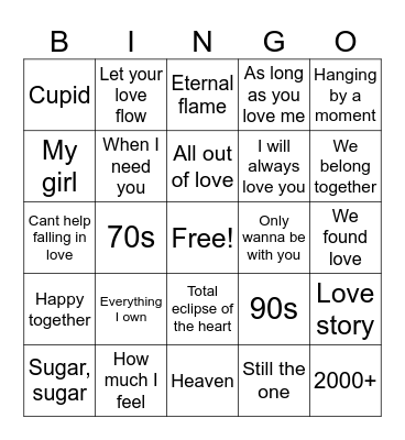 Love Song Bingo Card