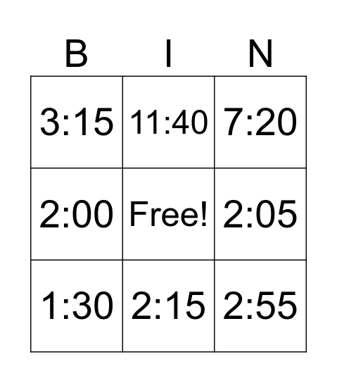 What Time is it? Bingo Card