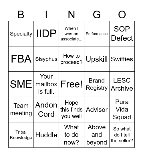 PV Team Bingo Card