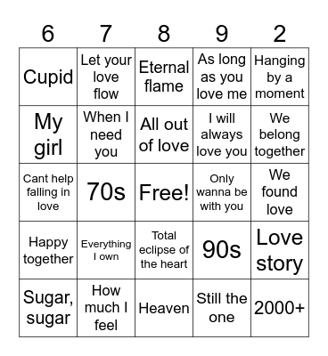 Love Song Bingo Card