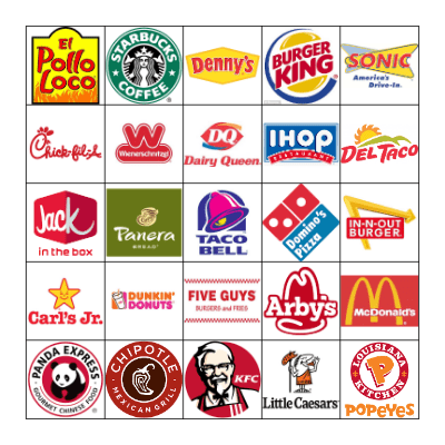 FAST FOOD Bingo Card