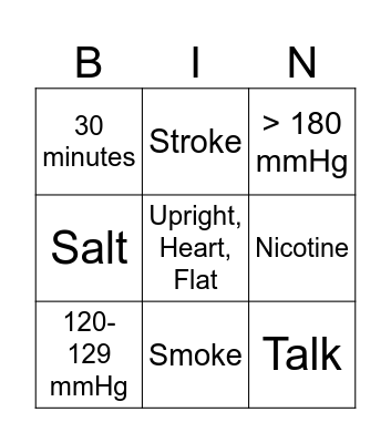 Managing BP at Home Bingo Card