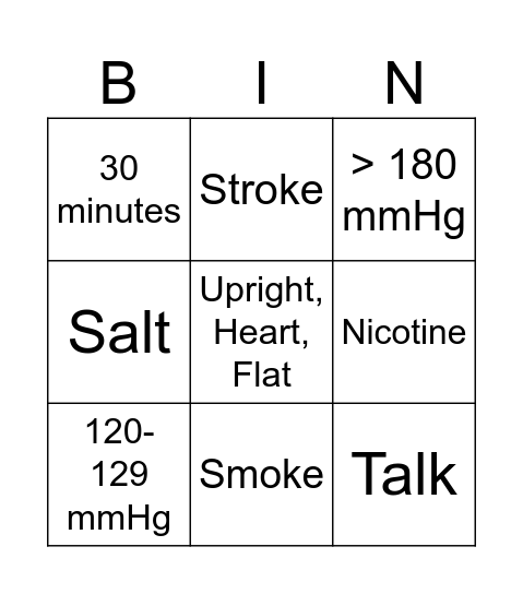 Managing BP at Home Bingo Card
