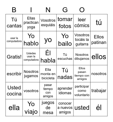 U3: Pasatiempos/-AR verbs Bingo Card