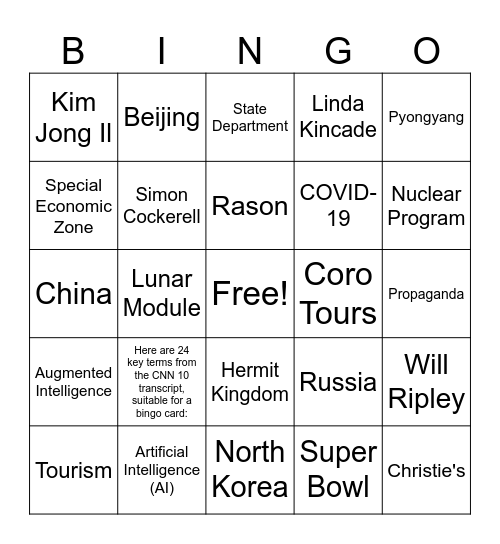 CNN 10 2/11/25 Bingo Card