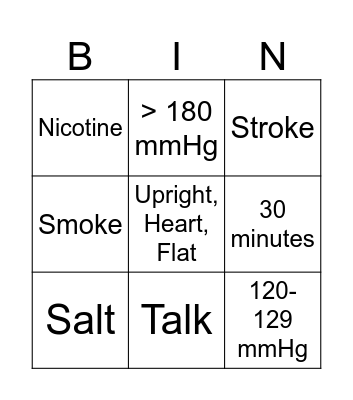 Managing BP at Home Bingo Card