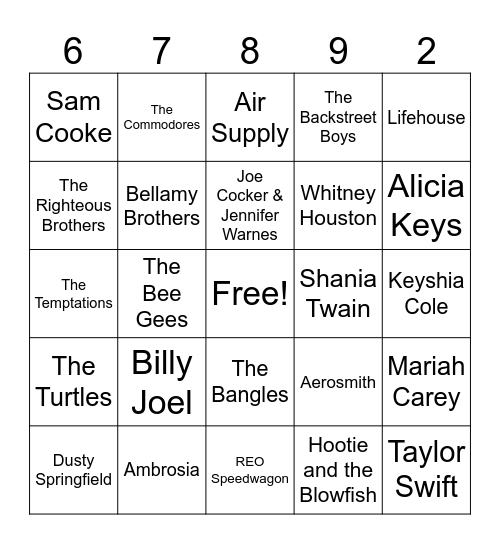 Love Song Bingo Card