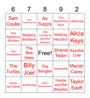 Love Song Bingo Card