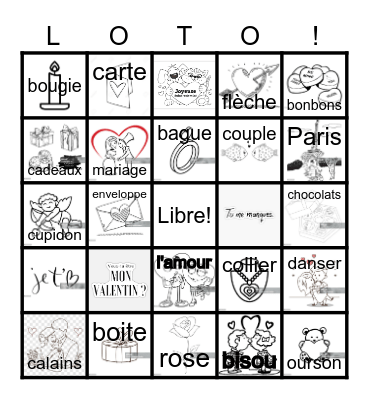 Jour de St. Valentin Bingo Card