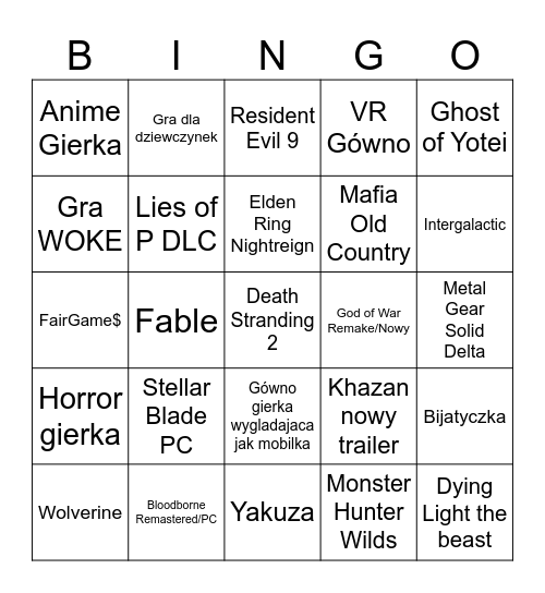 State of Play 2025 Bingo Card