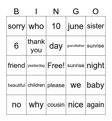 ASL BINGO #1 - 2/11 Bingo Card