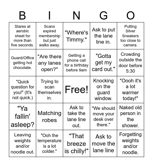 Winter 5-9am and 9-1 Bingo Card