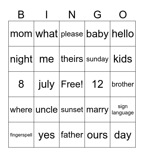 Untitled Bingo Card
