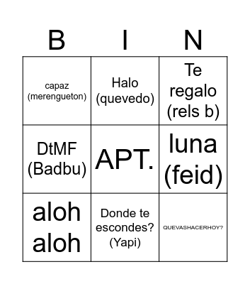 Nama's birthday Bingo Card