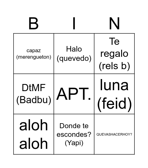 Nama's birthday Bingo Card