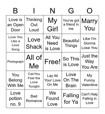 Valentines day bingo Card