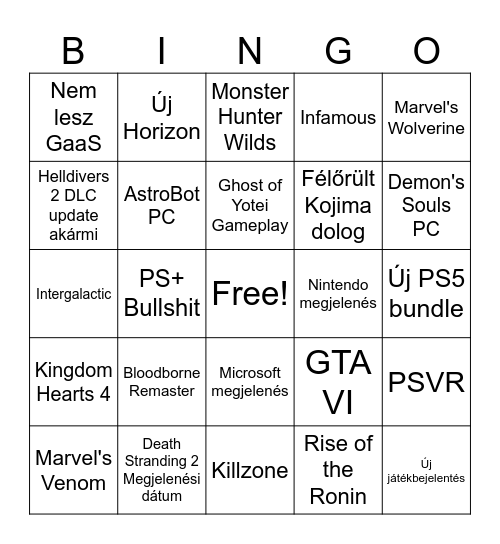 State of Play 2025 Bingo Card