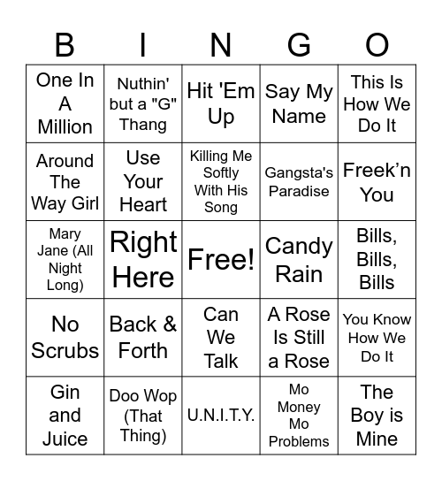 Legendary Lyrics 90s! Bingo Card