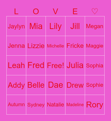 LOVE DINNER BINGO Card