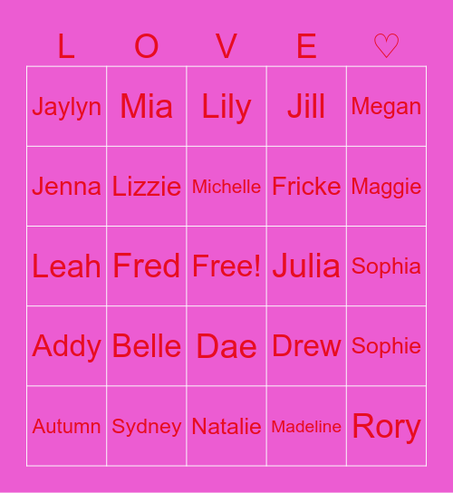 LOVE DINNER BINGO Card