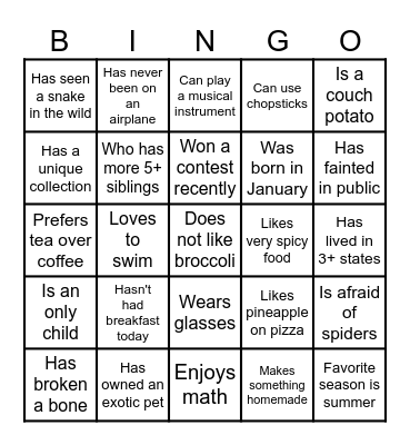 Find Someone Who: Bingo Card