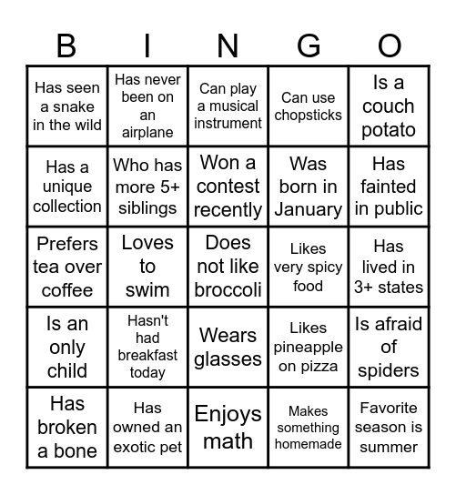 Find Someone Who: Bingo Card