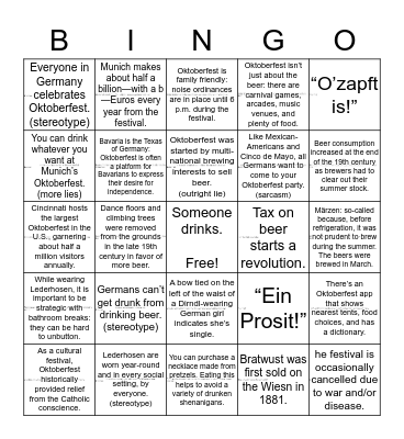 Oktoberfest Bingo Card