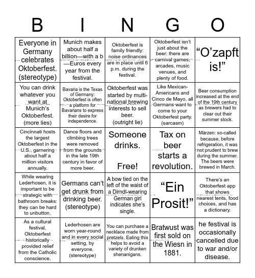 Oktoberfest Bingo Card