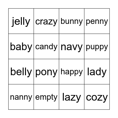 Y says long E Bingo Card