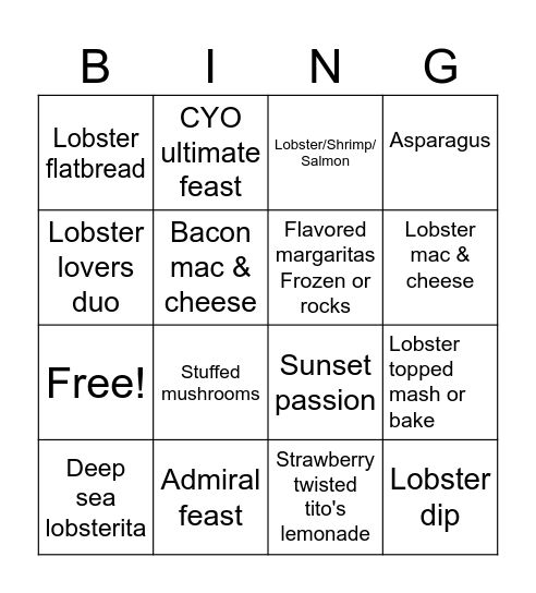 Redlobster BinGO Card