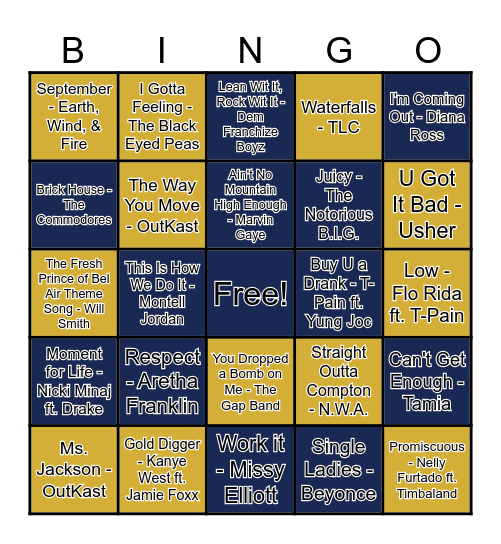 Black Music Bingo Card