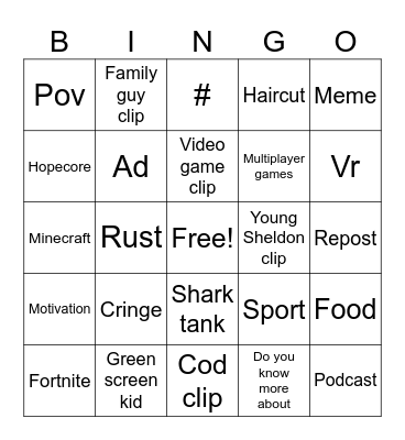 Untitled Bingo Card