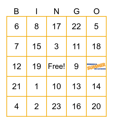 Summer on Bayshore Bingo Card
