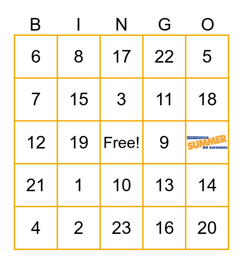 Summer on Bayshore Bingo Card