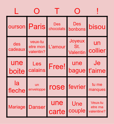 Le jour de St. Valentin (mots seulements) Bingo Card