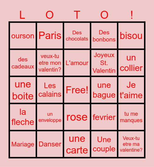 Le jour de St. Valentin (mots seulements) Bingo Card