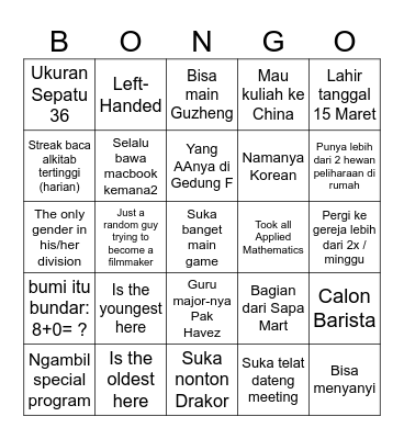 BONGGO Bingo Card