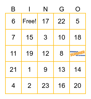 Summer on Bayshore Bingo Card