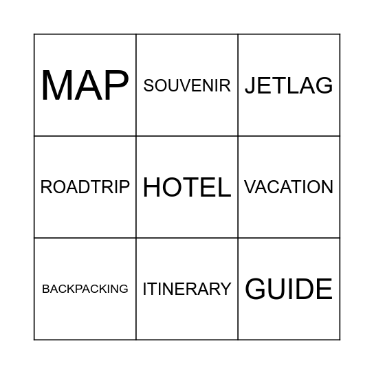 Travel Bingo ! Bingo Card