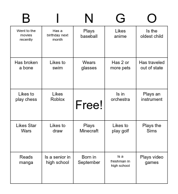 HSSS Bingo Card