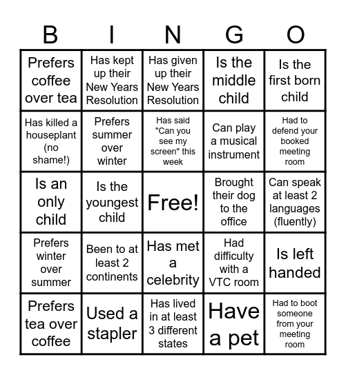 Get to Know the Team Bingo Card