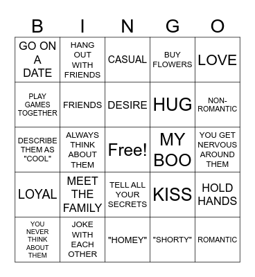 PLATONIC VS ROMANTIC RELATIONSHIPS Bingo Card