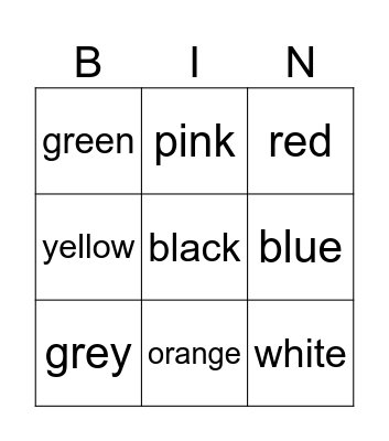 Colour words (to match pictures) Bingo Card