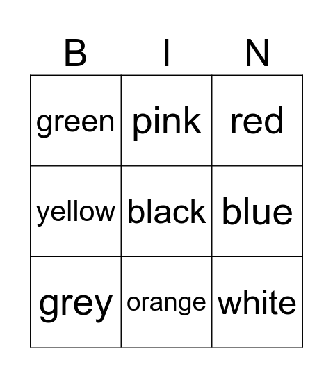 Colour words (to match pictures) Bingo Card