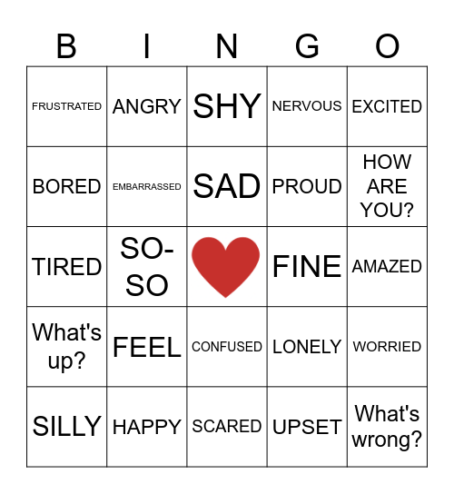 FEELINGS Bingo Card