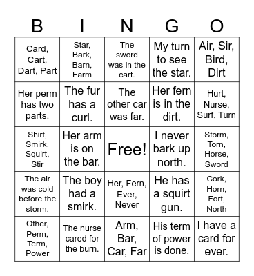 R Controlled Bingo Card