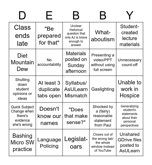Spring 2025 Bingo Card