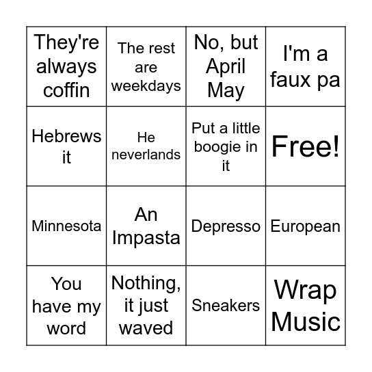 Dad Joke Bingo Card